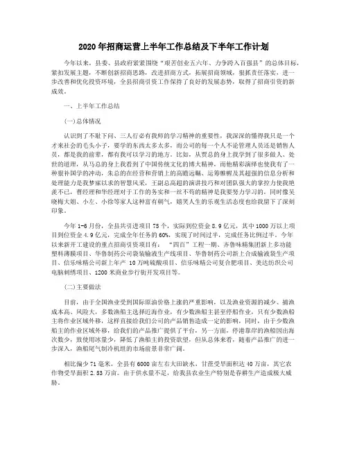 2020年招商运营上半年工作总结及下半年工作计划