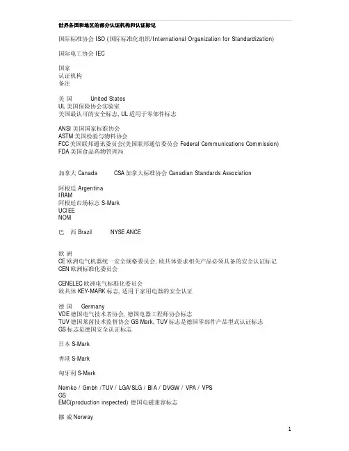 世界各国认证机构和标准
