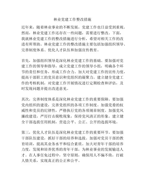 林业党建工作整改措施