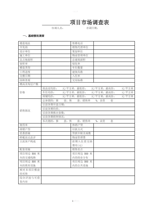 市场调查表模板