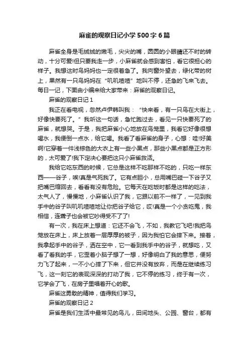 麻雀的观察日记小学500字6篇