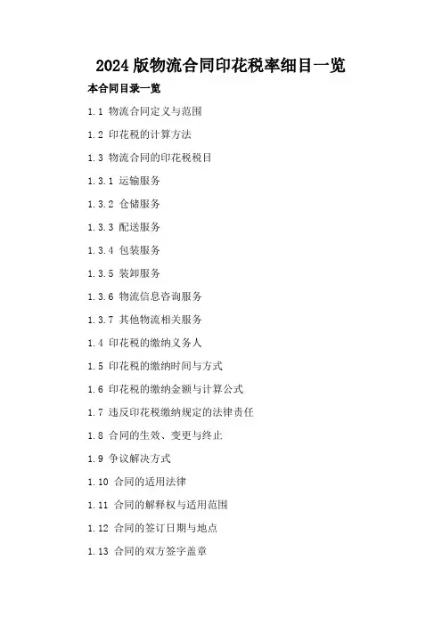 2024版物流合同印花税率细目一览