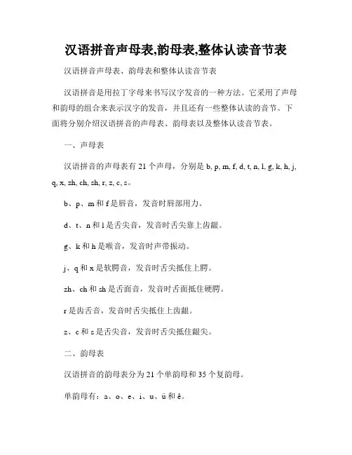 汉语拼音声母表,韵母表,整体认读音节表