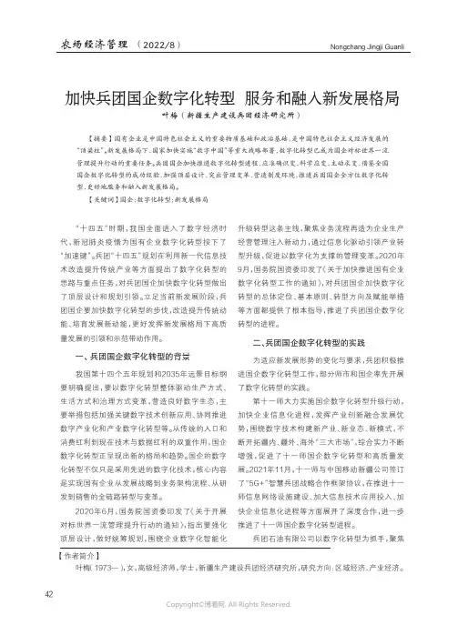 加快兵团国企数字化转型 服务和融入新发展格局