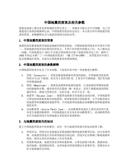 中国地震烈度表及相关参数