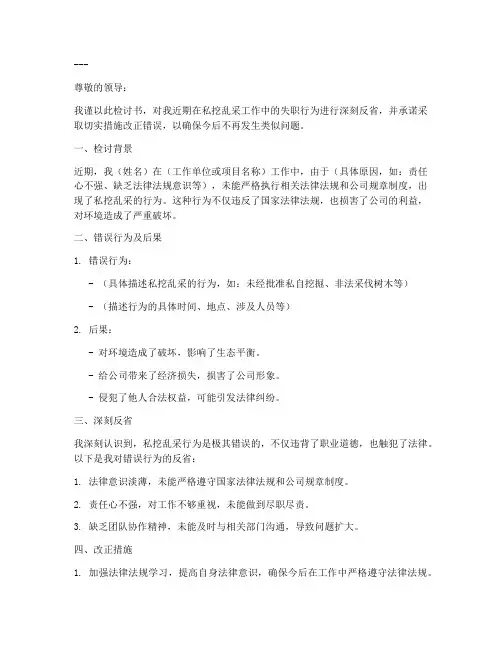 私挖乱采工作检讨书范文模板