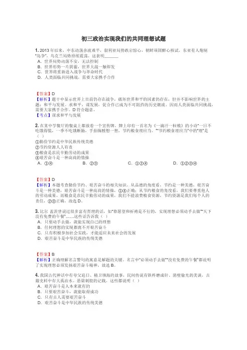 初三政治实现我们的共同理想试题
