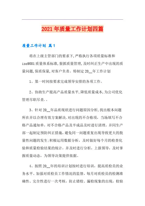 2021年质量工作计划四篇