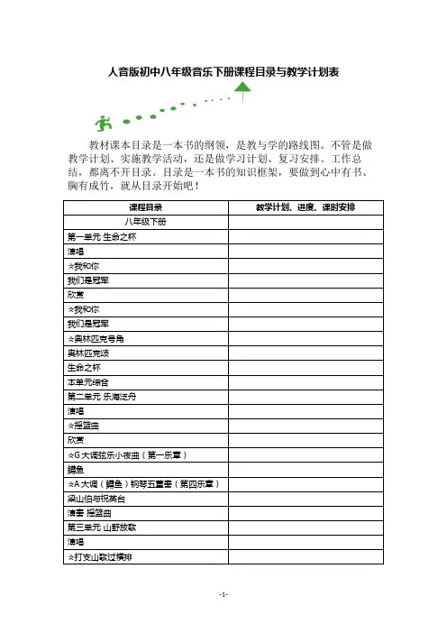 人音版八年级音乐下册课程目录与教学计划表