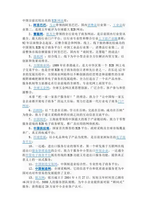 中国B2B网站大全