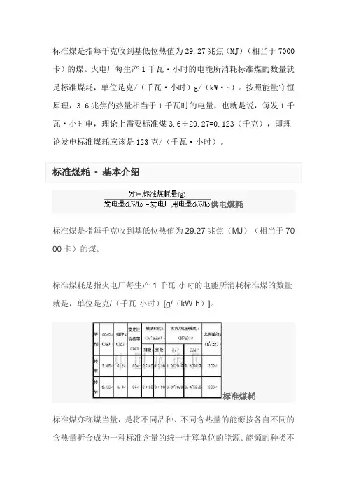 标准煤是指每千克收到基低位热值为29