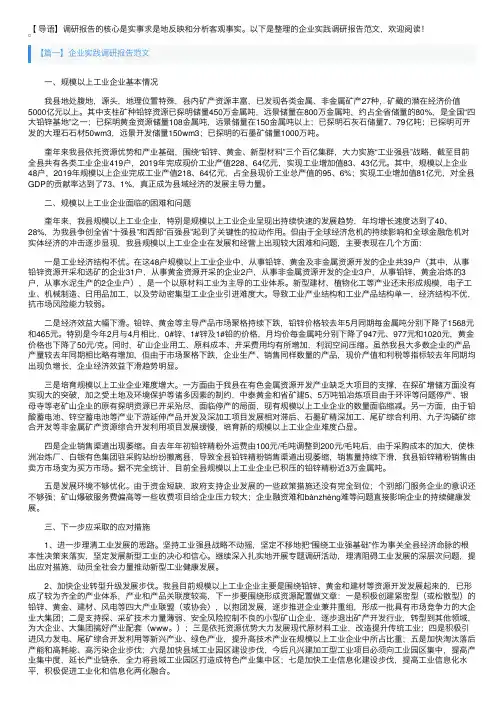 企业实践调研报告范文