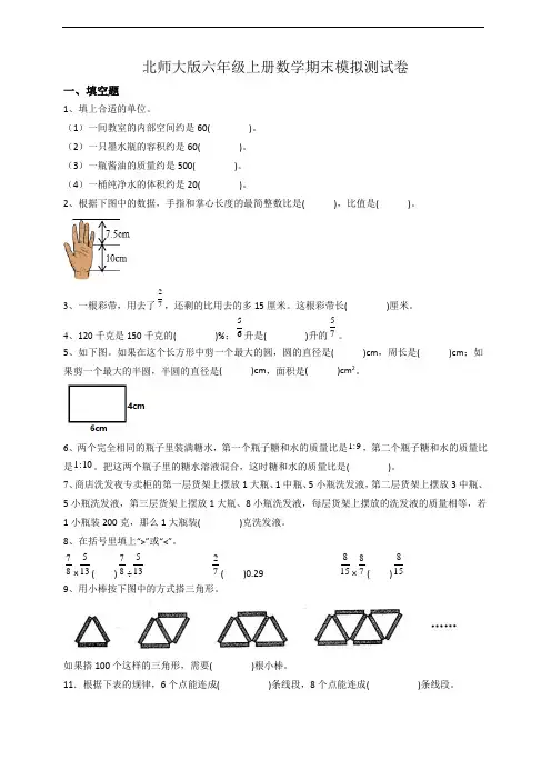 北师大版六年级上册数学期末模拟测试卷含答案