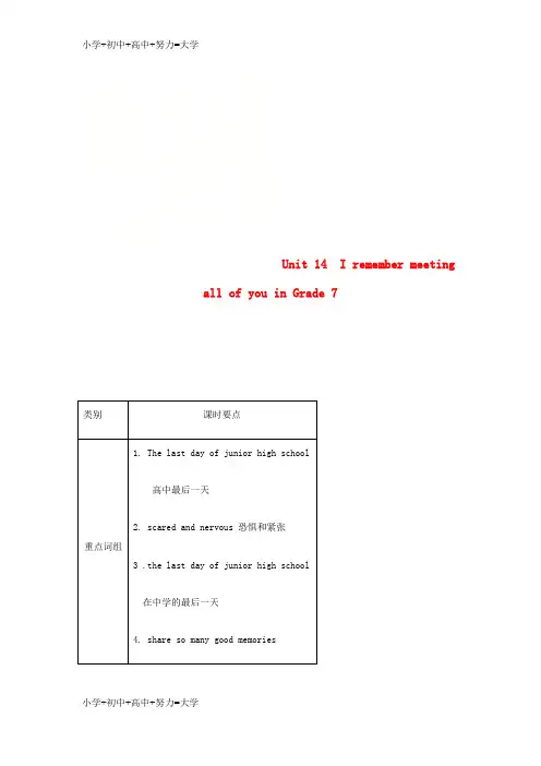 配套K12九年级英语全册 Unit 14 I remember meeting all of you