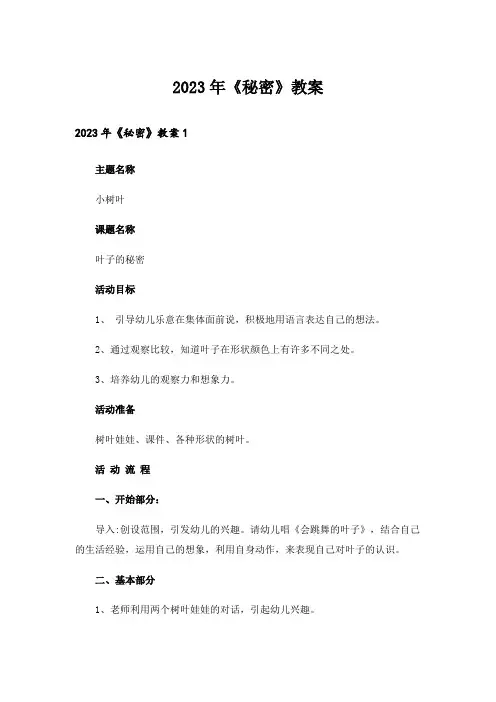2023年《秘密》教案