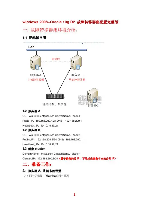 (双机热备-windows)windows 2008+Oracle 10g(含补丁包) R2 故障转移群集配置完整版