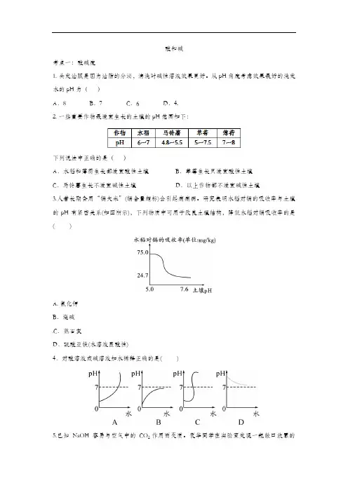 2020年九年级化学中考复习专项训练：酸和碱(含答案)