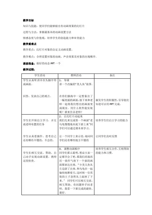 ppt动画设置 教案