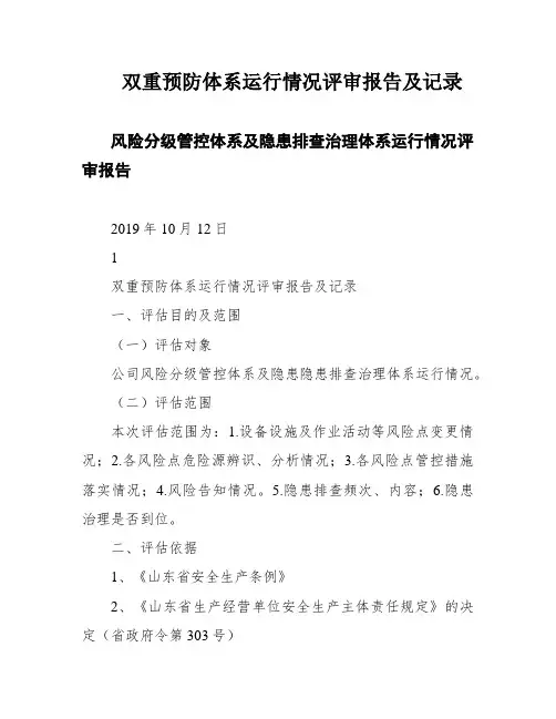 双重预防体系运行情况评审报告及记录