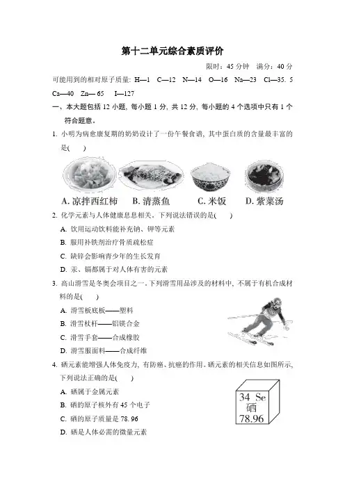 第十二单元综合素质评价 人教版化学九年级下册