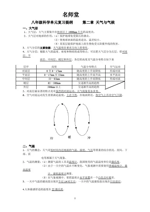 八年级科学单元复习提纲     第二章 天气与气候