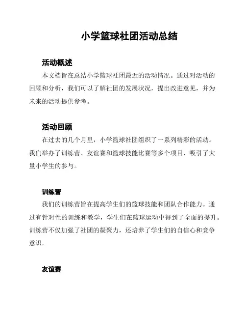 小学篮球社团活动总结