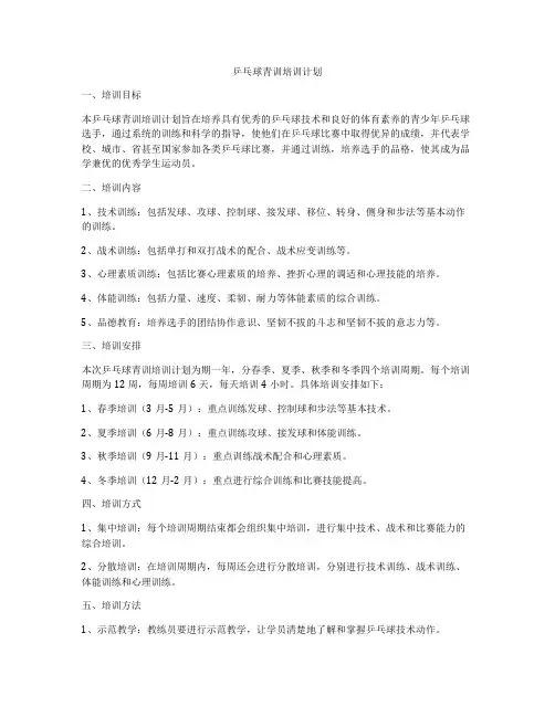 乒乓球青训培训计划
