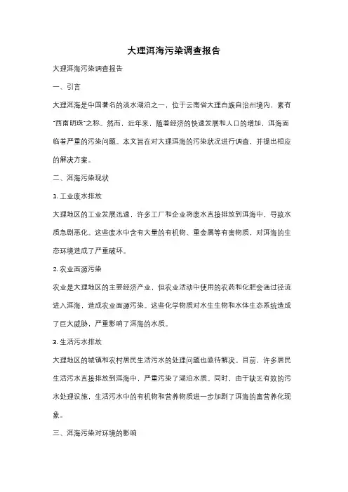 大理洱海污染调查报告