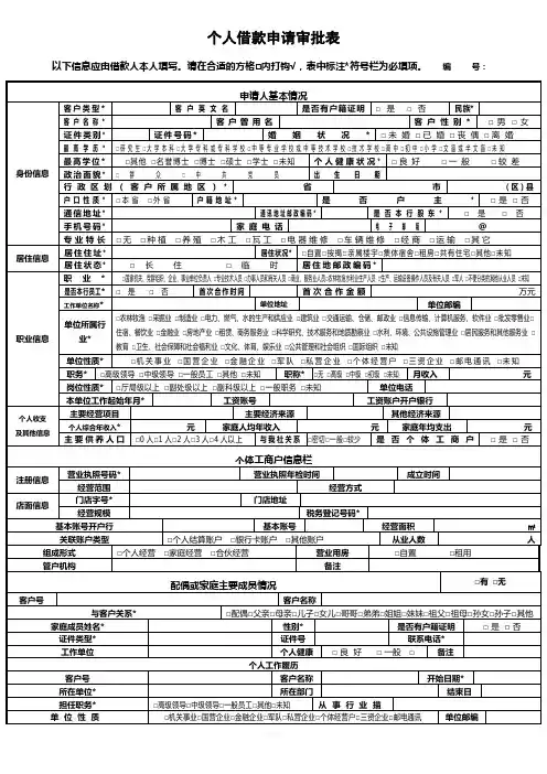农村信用社个人借款申请审批表
