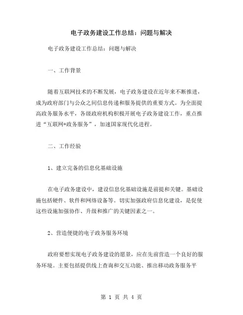 电子政务建设工作总结：问题与解决