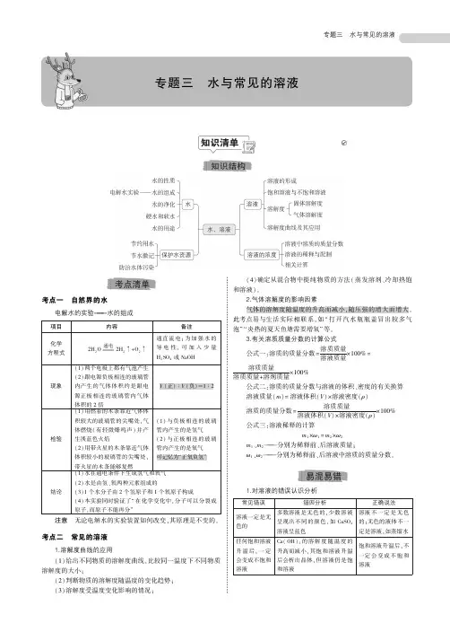 备战2020中考化学：专题三《水与常见的溶液》(知识梳理+例题)(PDF版)