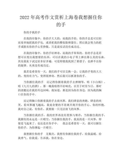 2022年高考作文赏析上海卷我想握住你的手