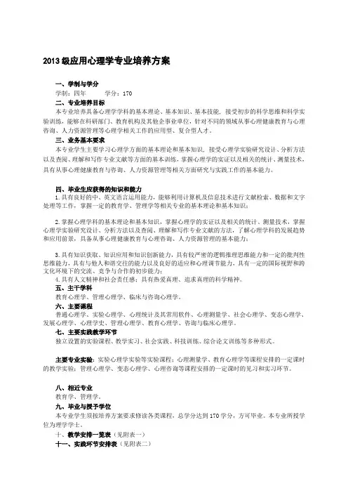 2. 应用心理学本科专业培养方案(2013级)