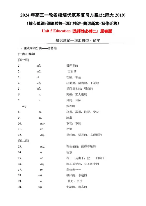 Unit5Education(核心单词词形转换词汇精讲熟词新意写作迁移)原卷版
