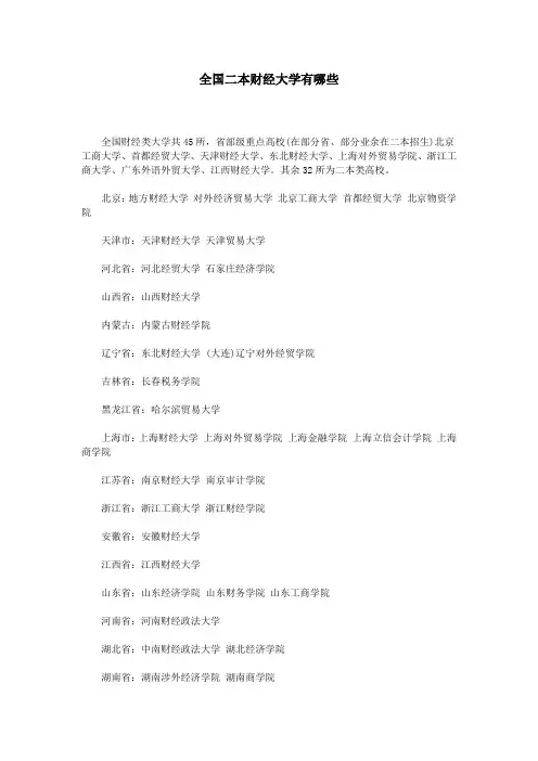全国二本财经大学有哪些