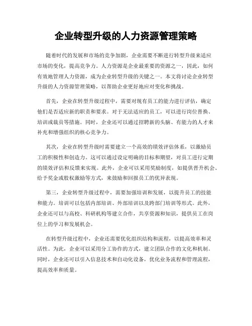 企业转型升级的人力资源管理策略