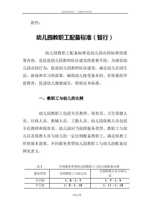 幼儿园教职工配备标准(暂行)