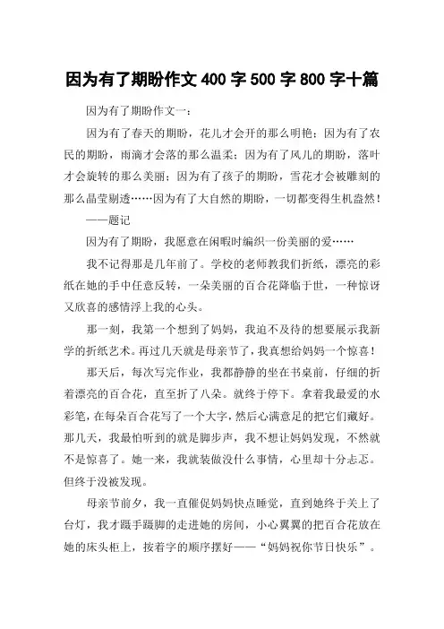 因为有了期盼作文400字500字800字十篇