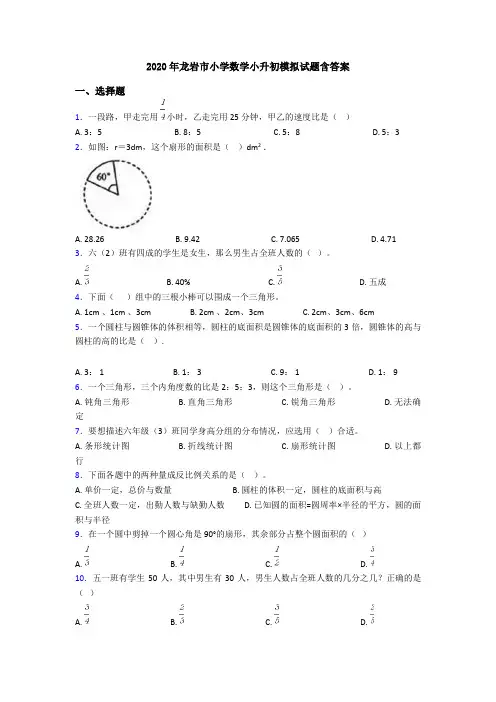 2020年龙岩市小学数学小升初模拟试题含答案