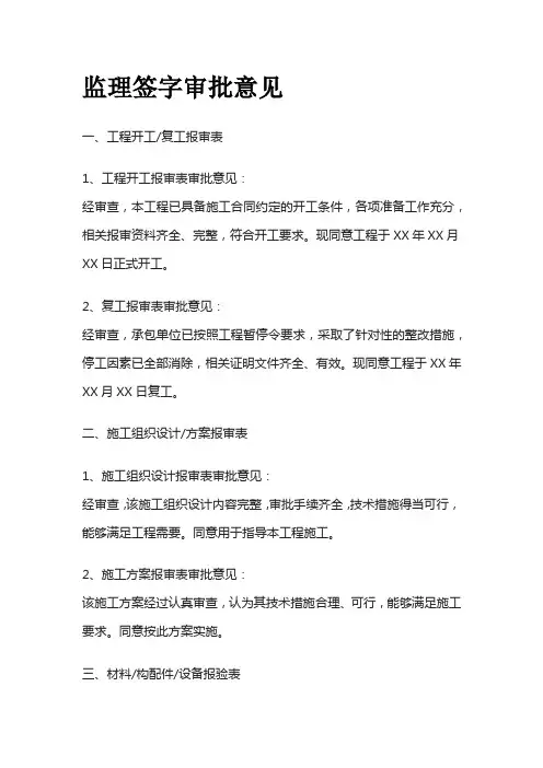 监理签字审批意见全套