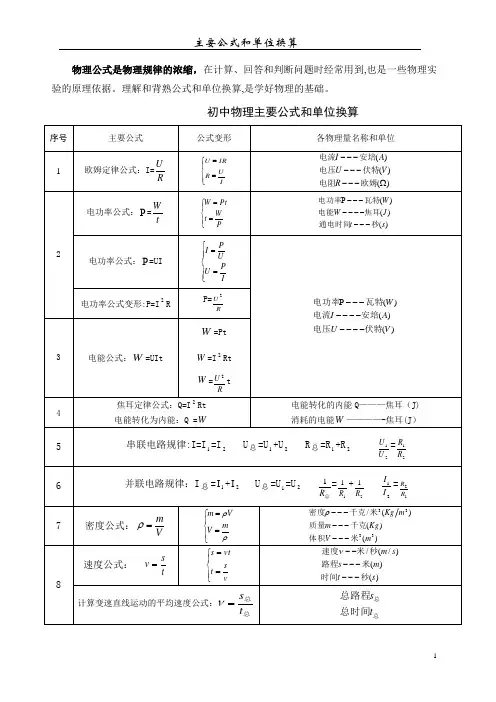 物理单位及换算公式表