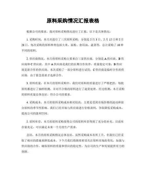 原料采购情况汇报表格