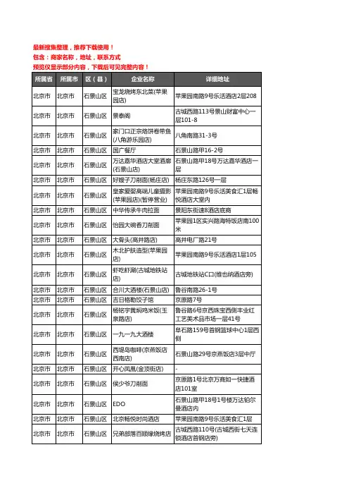 新版北京市北京市石景山区酒店餐饮企业公司商家户名录单联系方式地址大全119家
