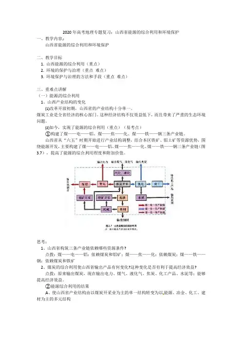 2020年高考地理专题复习：山西省能源的综合利用和环境保护
