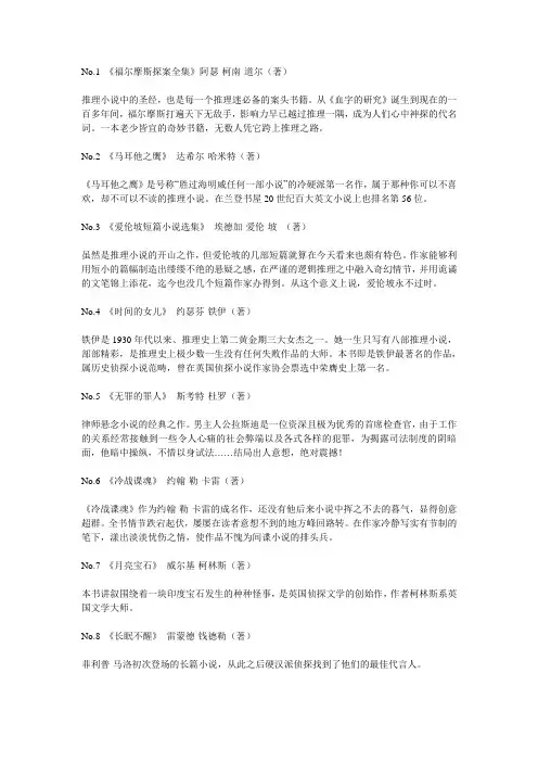 推理迷们不可不读的50部经典推理小说