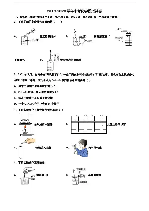 天津市蓟县2019-2020学年中考化学预测试题