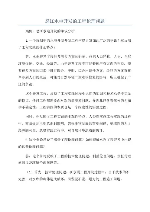 怒江水电开发的工程伦理问题