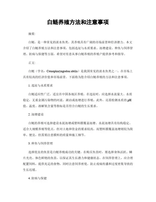 白鲢养殖方法和注意事项