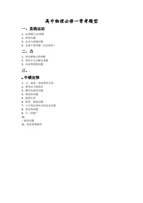 高中物理必修一常考题型+例题和答案