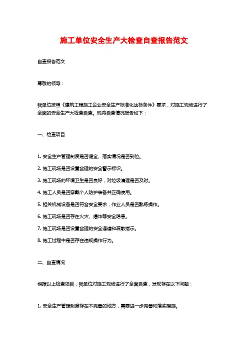 施工单位安全生产大检查自查报告范文 (2)